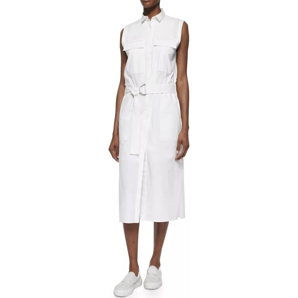 NWT Helmut Lang Optic White Washed Bellow Poplin Cotton Shirt Dress 4 $495